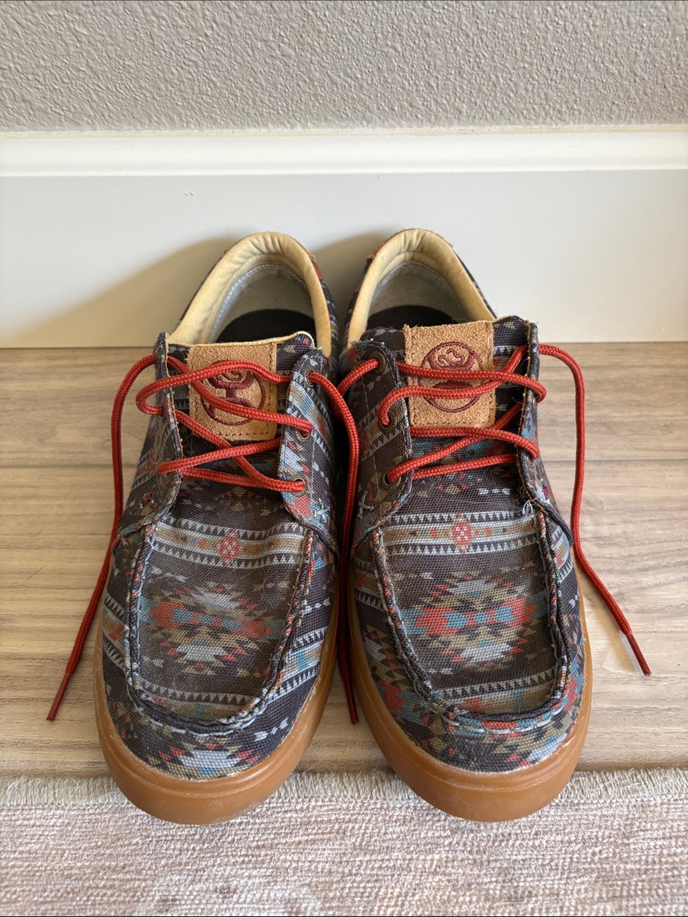 Twisted X Multicolor Patterned Boat Shoes with Red Laces